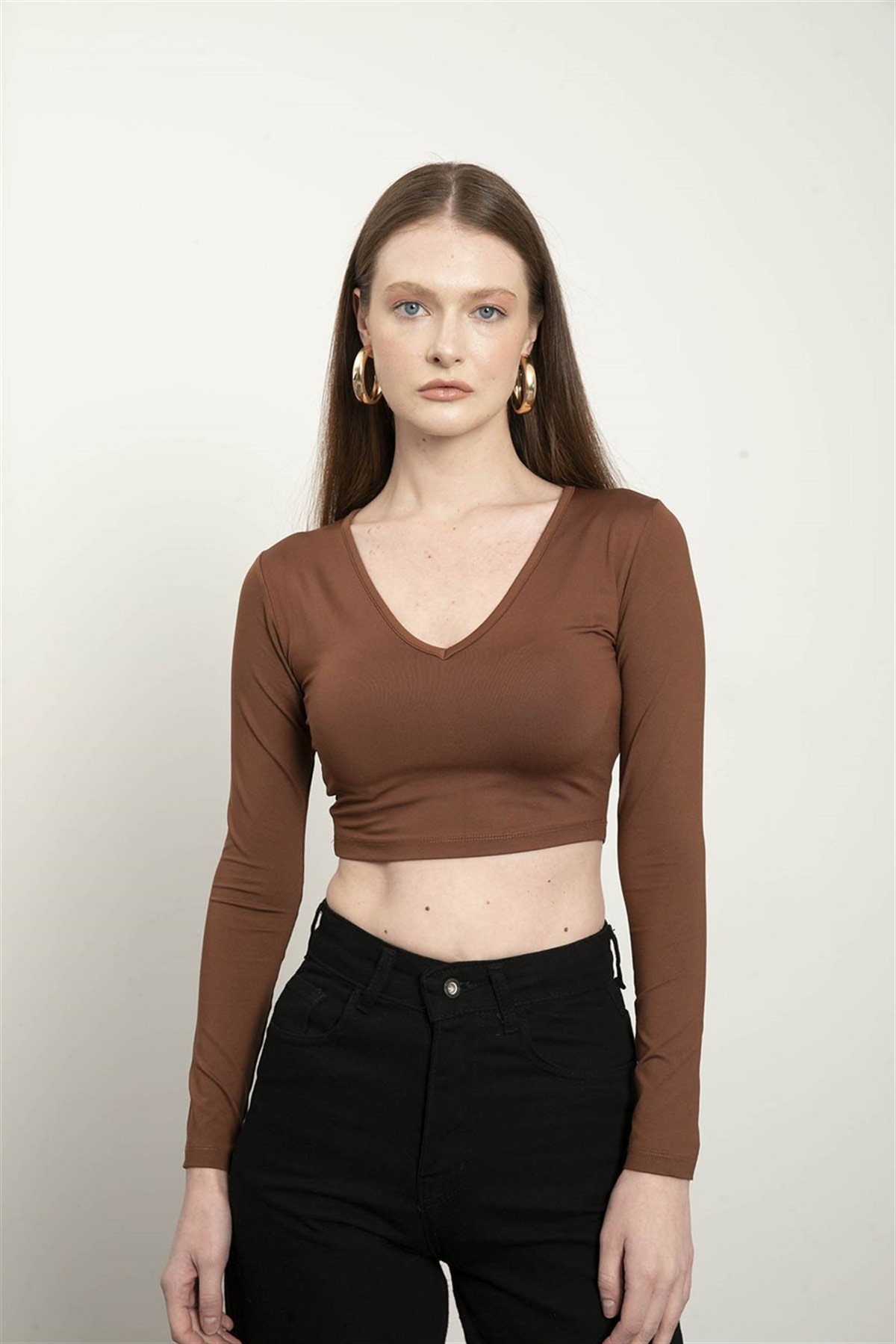 Brown Pool Neck Combed Fabric Unprinted Dresess