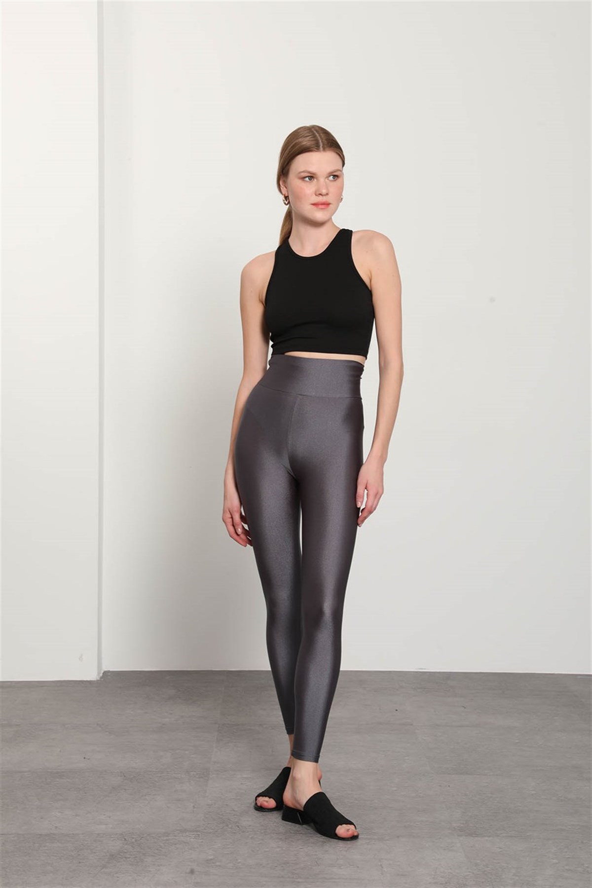 Gray Pool Neck Combed Fabric Unprinted Dresess