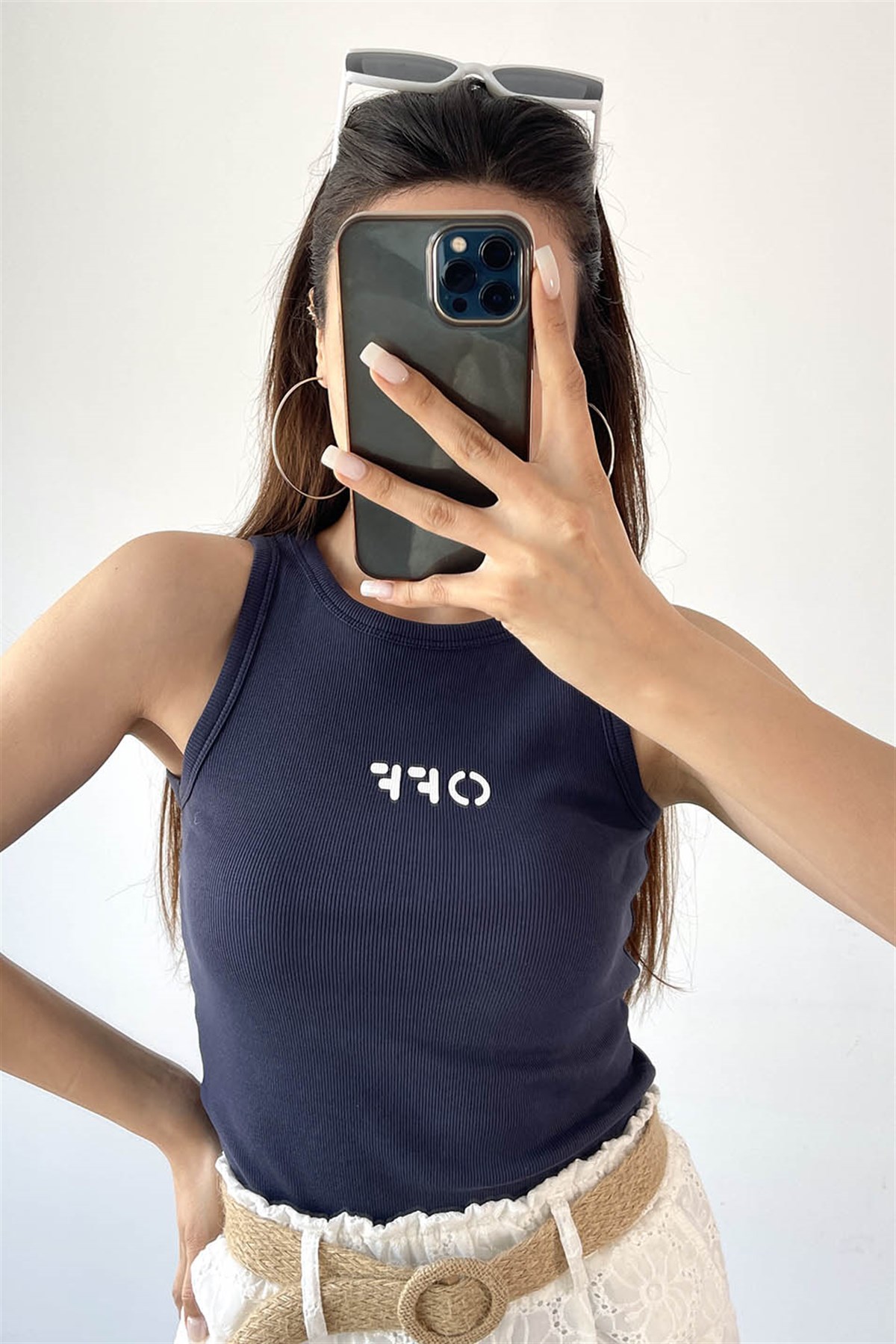 Navy Blue Pool Neck Combed Fabric Unprinted Dresess