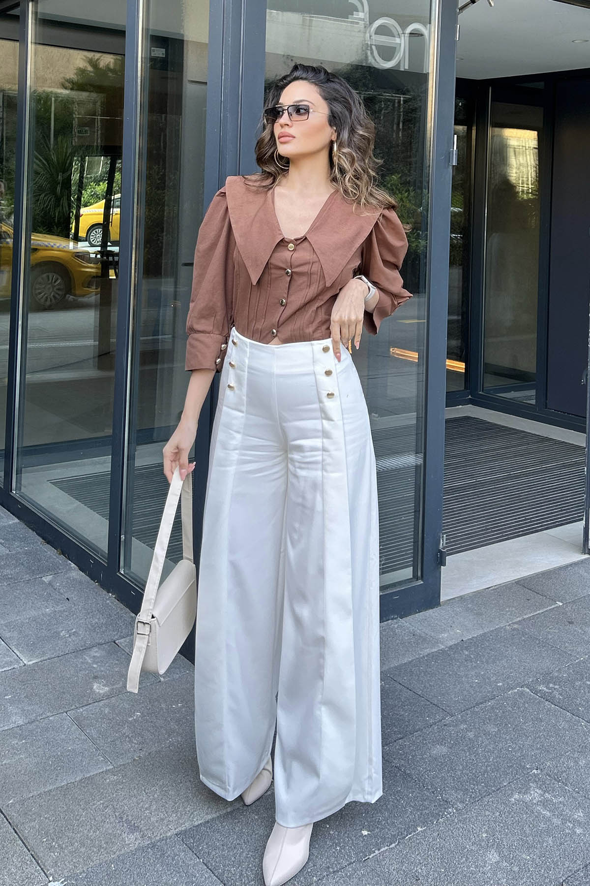 Dark Brown Shirt Collar Long Arm Cotton Fabric Unprinted Shirt