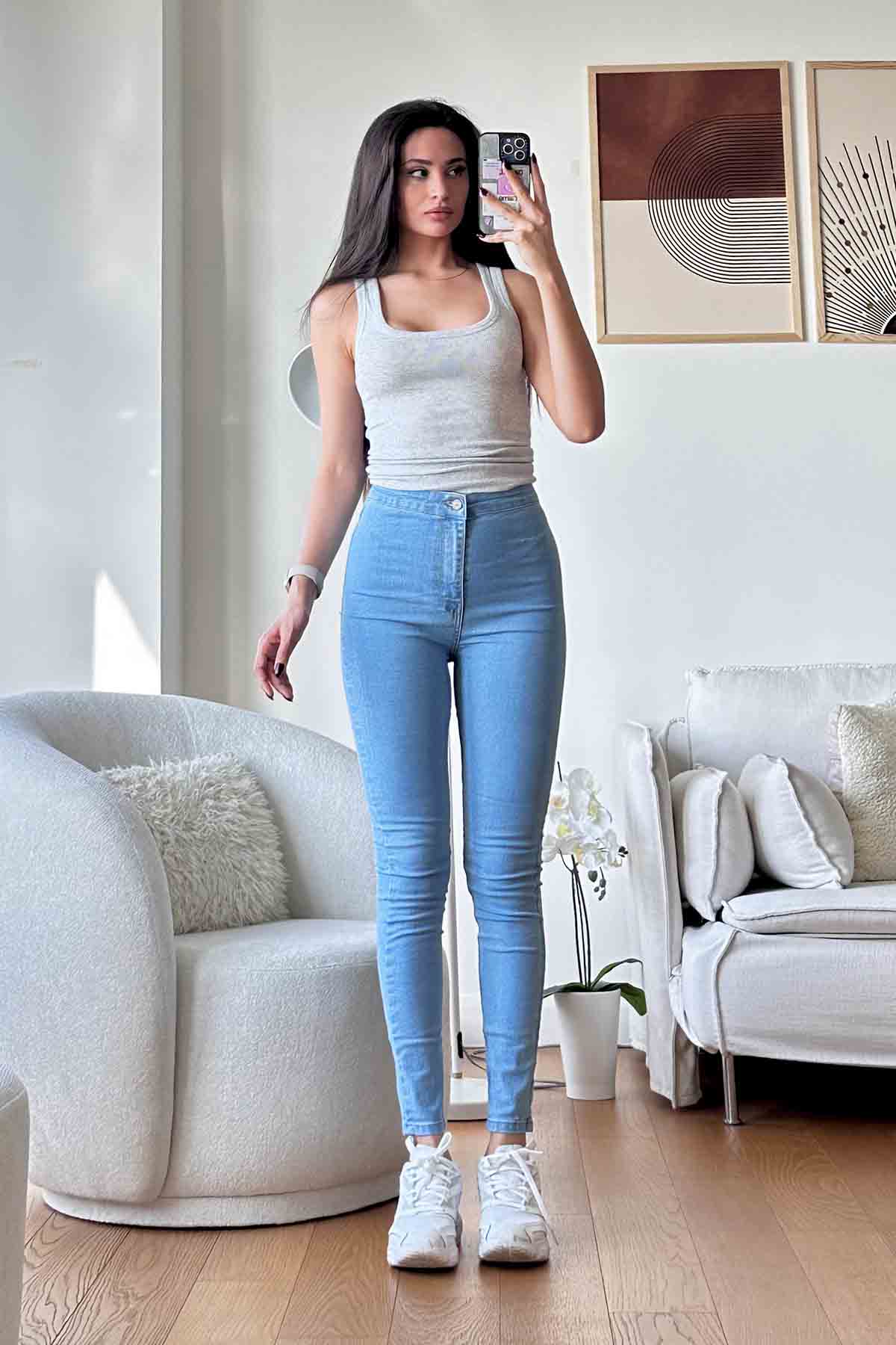 Light Blue Denim High Waist Denim Pants