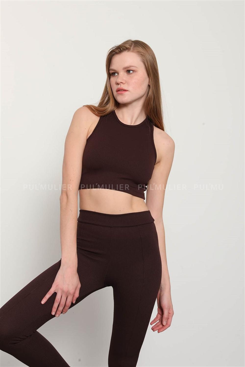 Brown Pool Neck Combed Fabric Unprinted Dresess