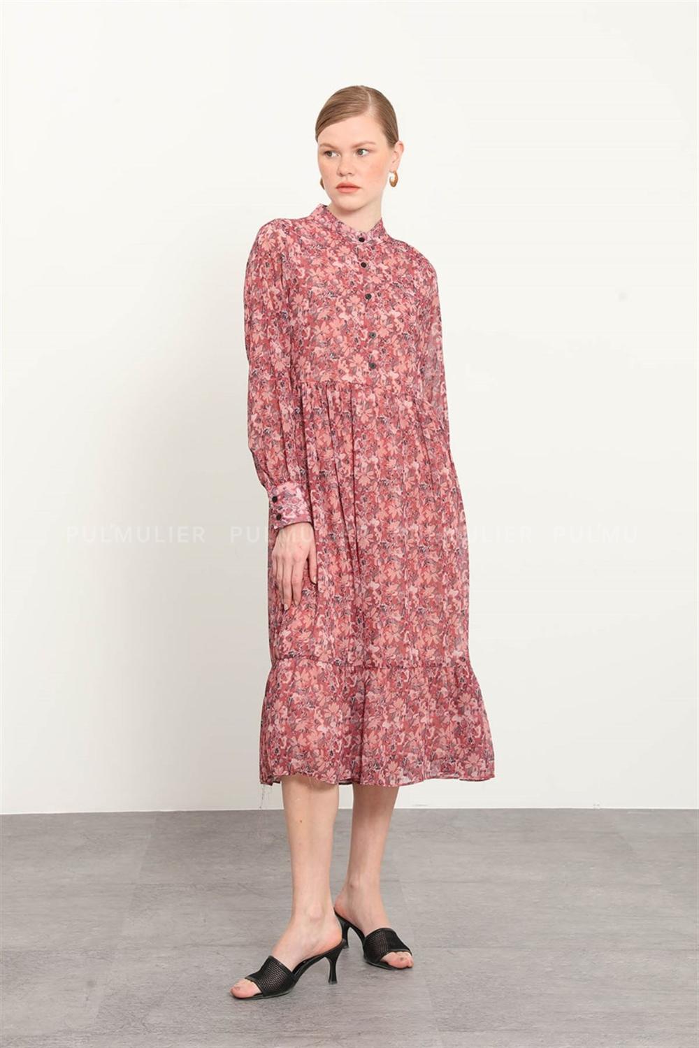 Rose Pool Neck Combed Fabric Unprinted Dresess