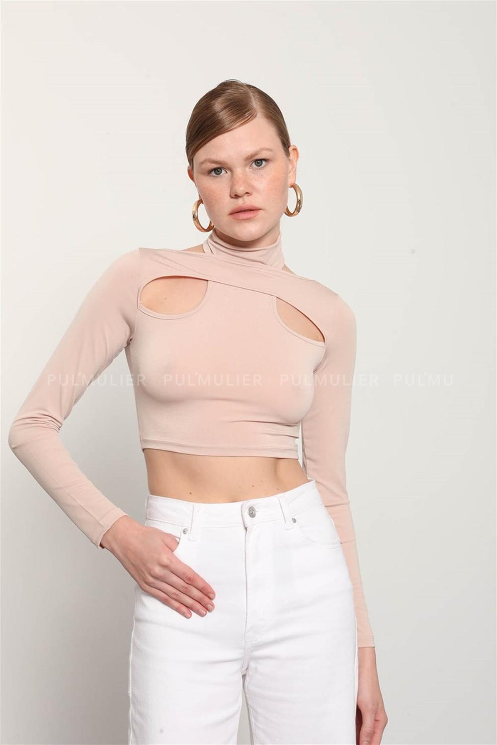 Beige Pool Neck Combed Fabric Unprinted Dresess