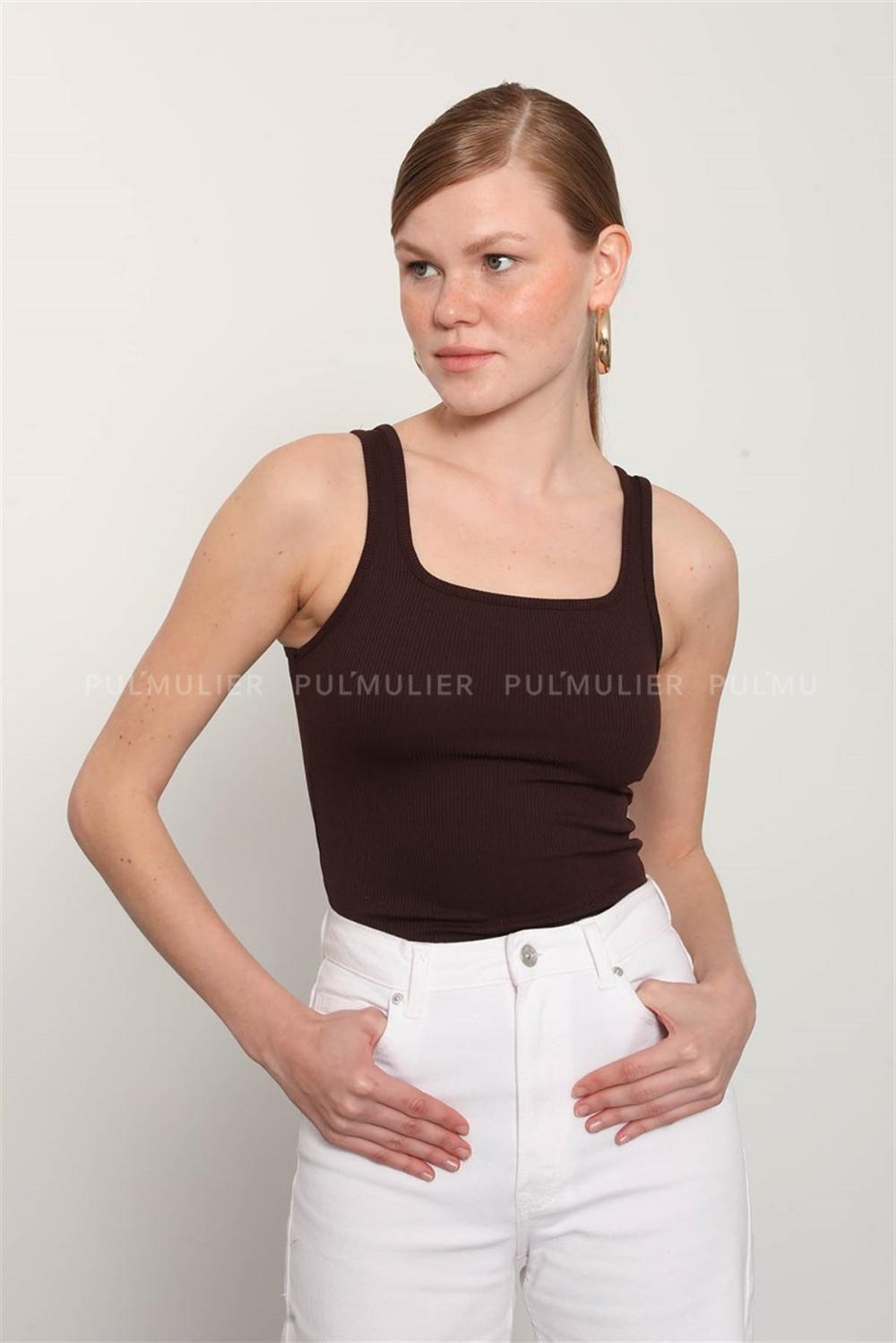 Brown Pool Neck Combed Fabric Unprinted Dresess