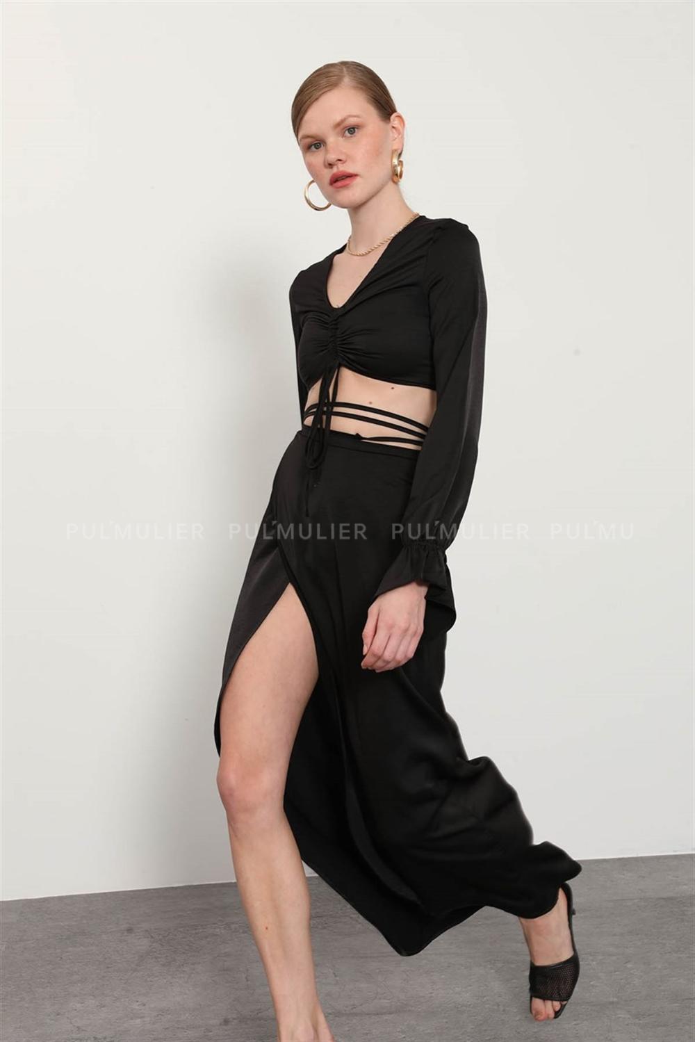 Black Pool Neck Combed Fabric Unprinted Dresess