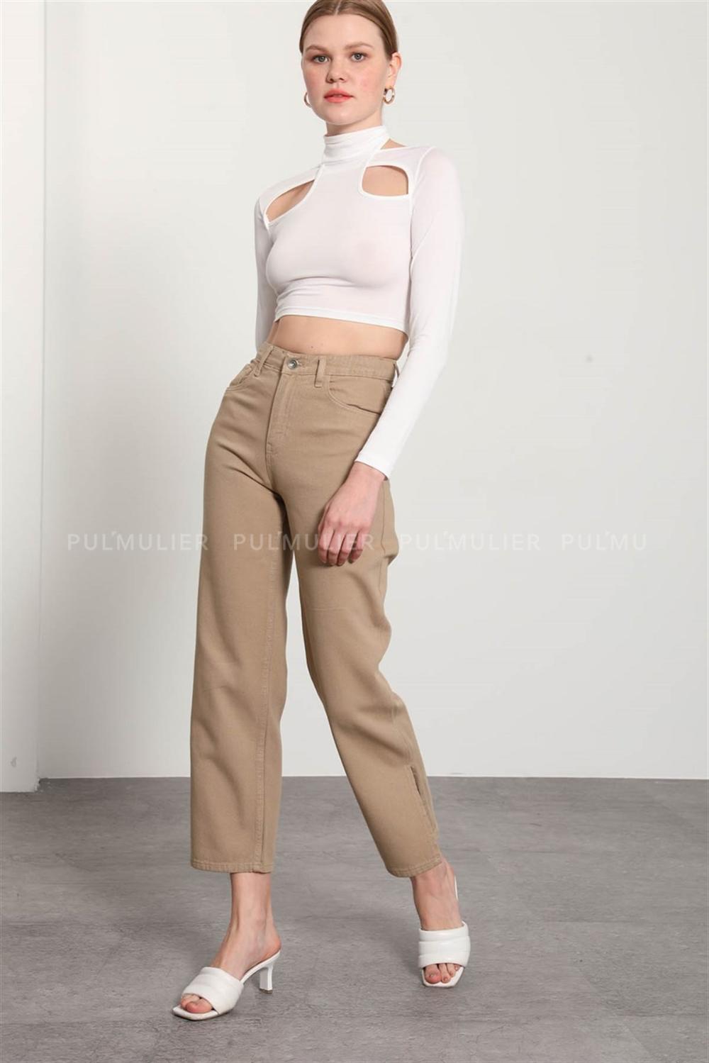 Beige Pool Neck Combed Fabric Unprinted Dresess