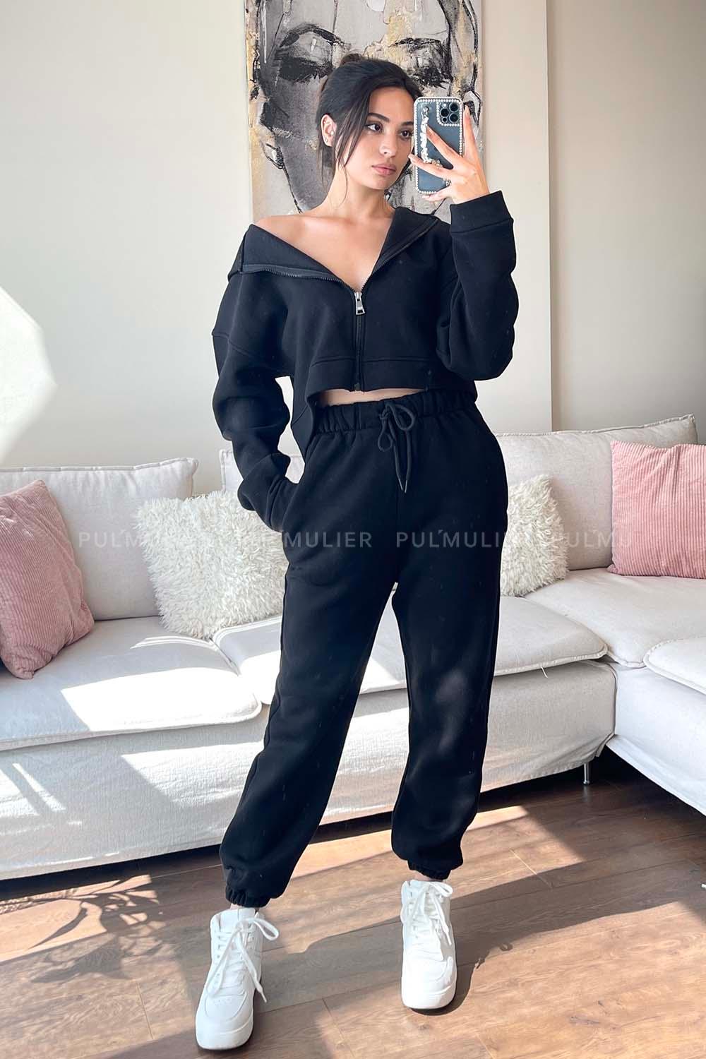 Black Turtle Neck Long Arm Sandy Fabric Cardigan