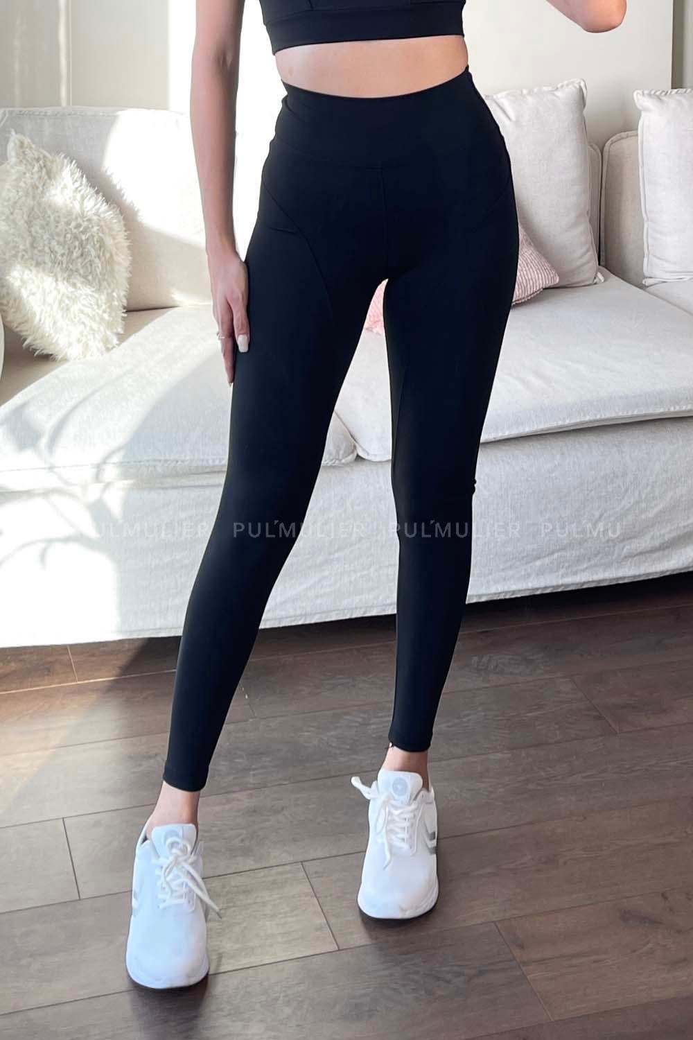 Black Medium Crew Neck Long Arm Without Accessories Cotton Fabric Unprinted Leggings