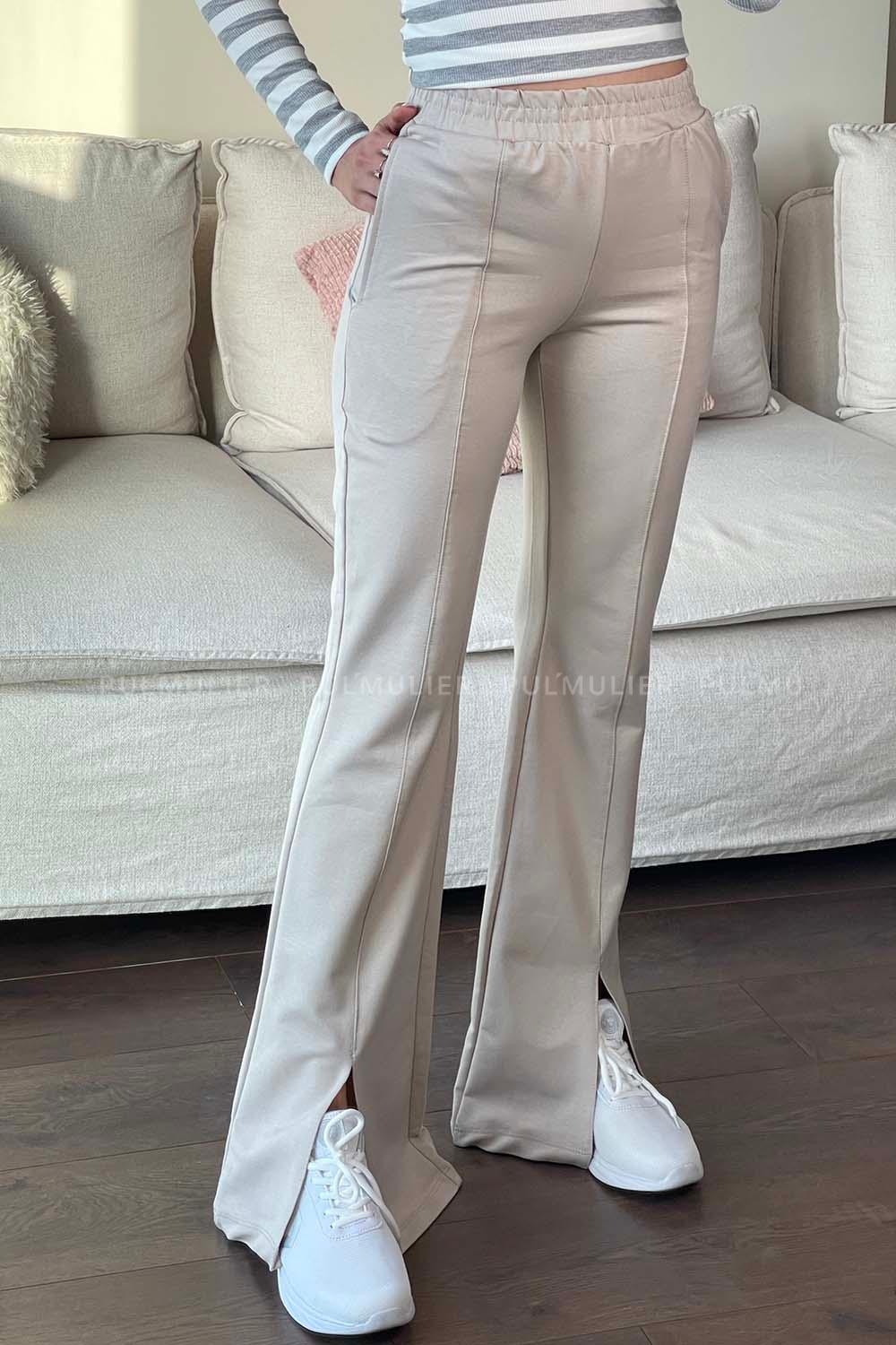 Beige Flared Trousers Elastic Waist Regular Cut Bottom Tracksuit