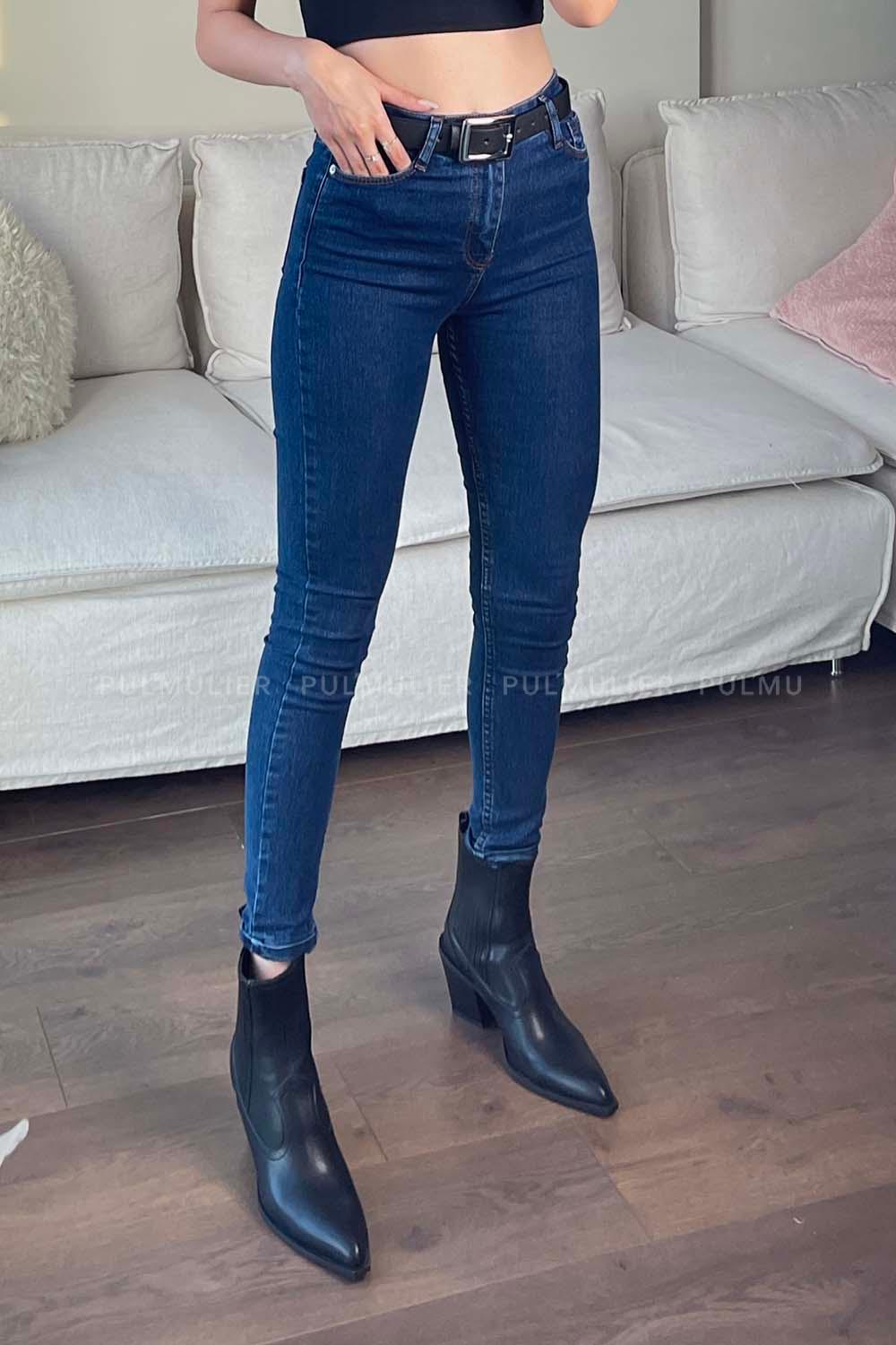 Dark Blue Denim High Waist Denim Pants