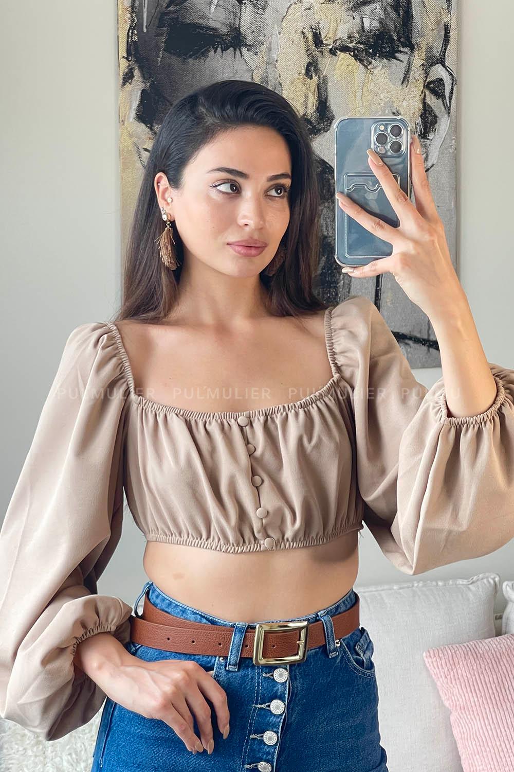 Mink Normal Neck Long Arm Knitwear Crop