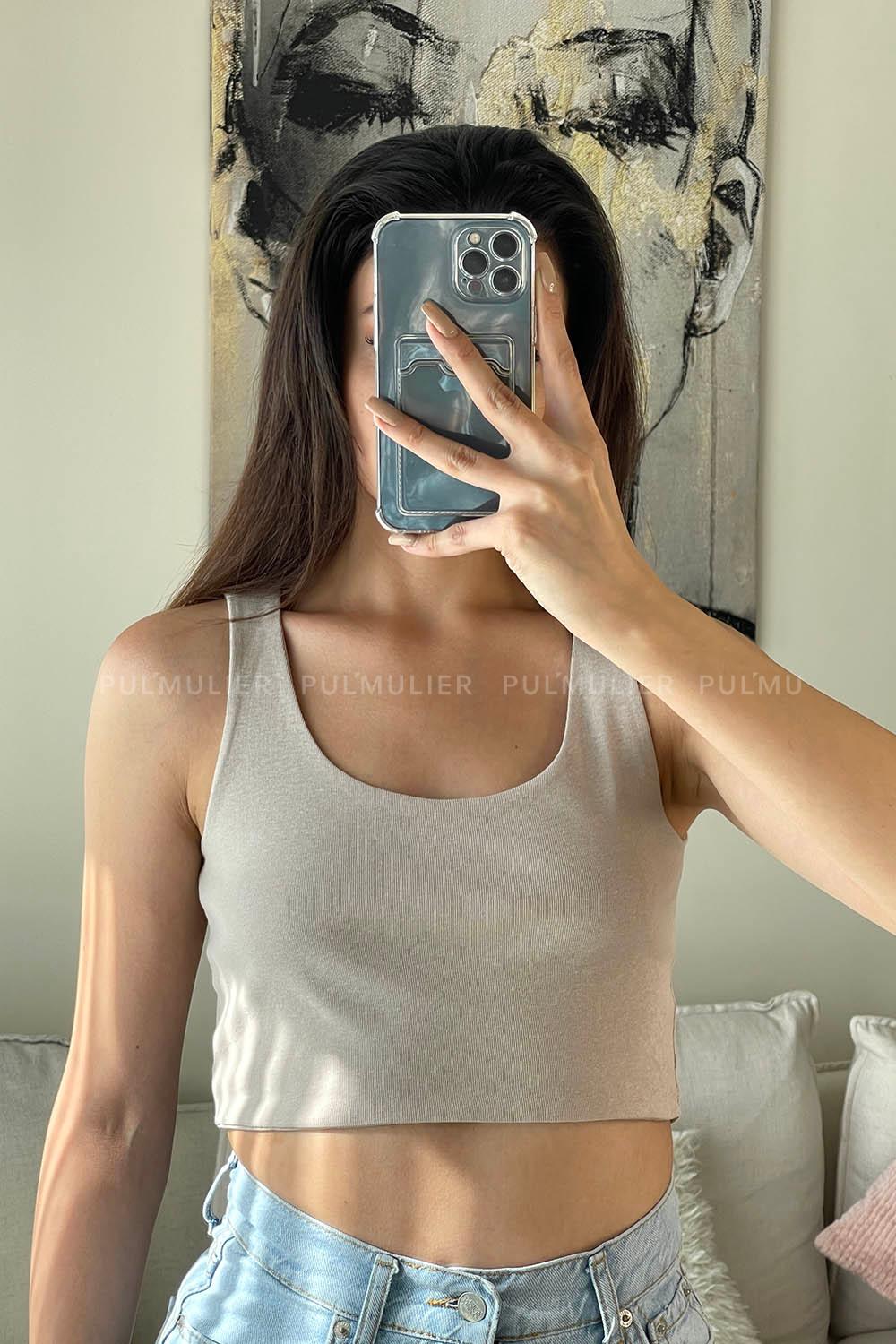 Beige Normal Neck Long Arm Knitwear Crop