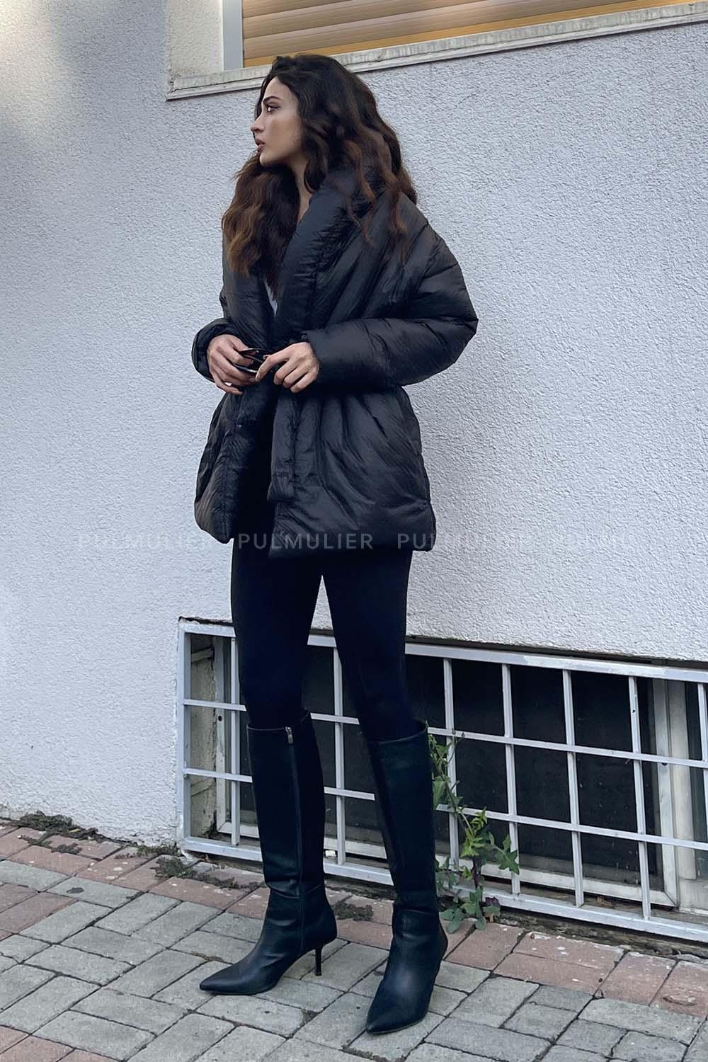 Black-29 Shirt Collar Long Arm Coat