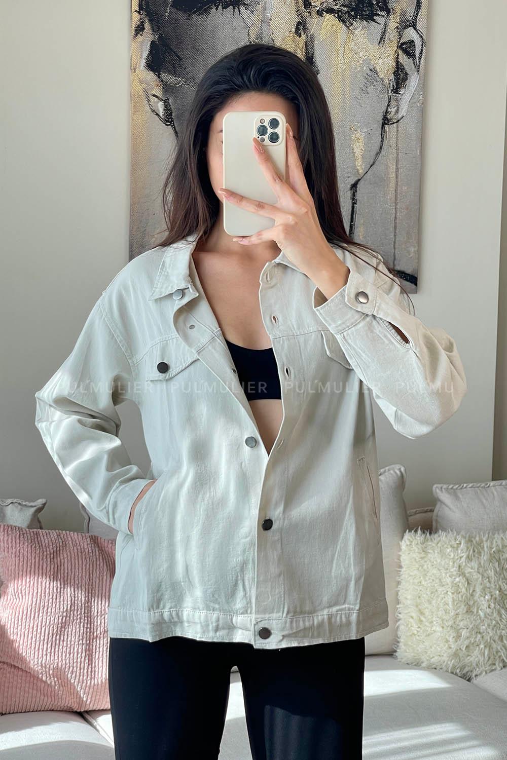 Stone Shirt Collar Long Arm Skin Jacket