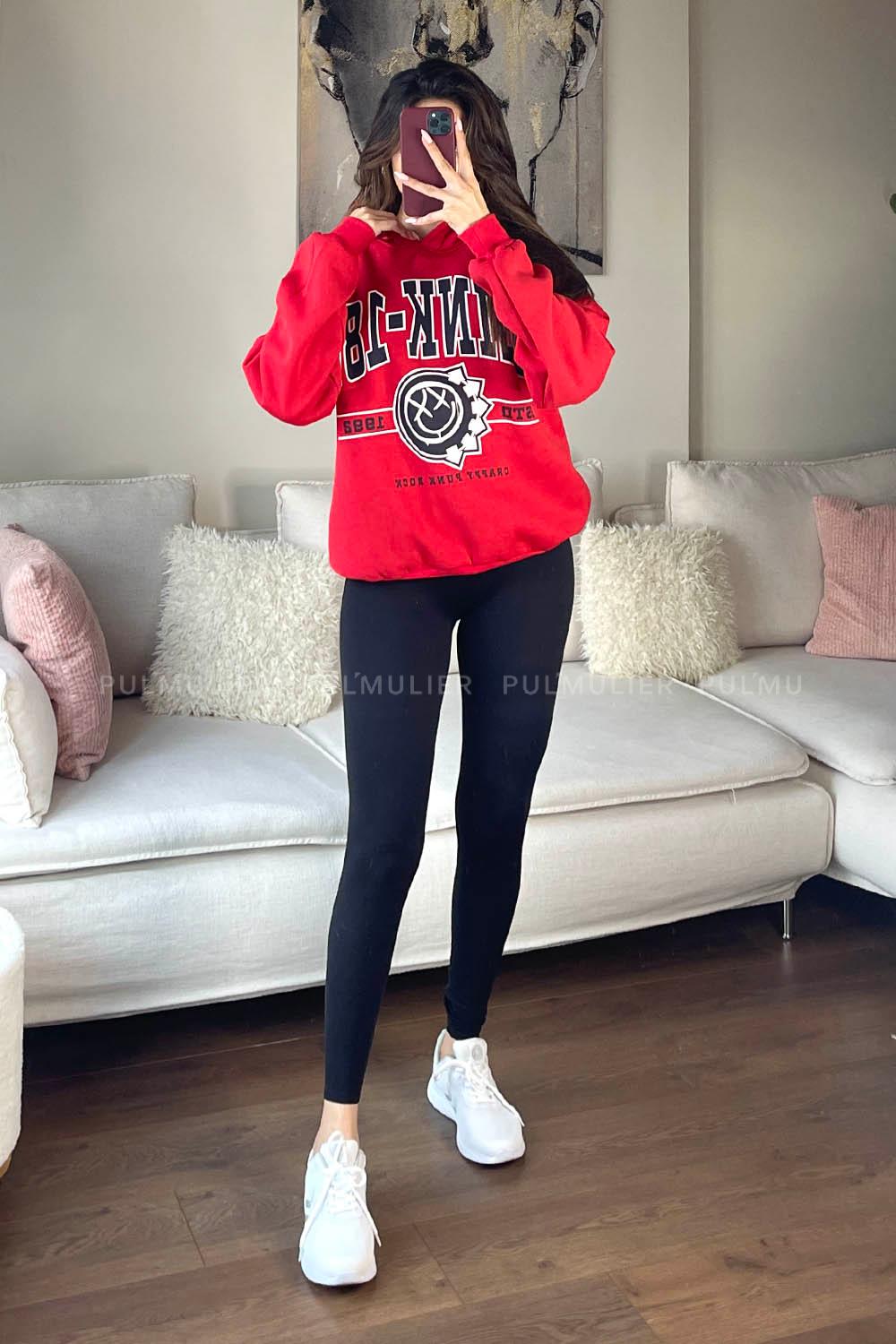 Red Hood Neck Reglan Sleeveless Arm Unprinted Sweatshirt