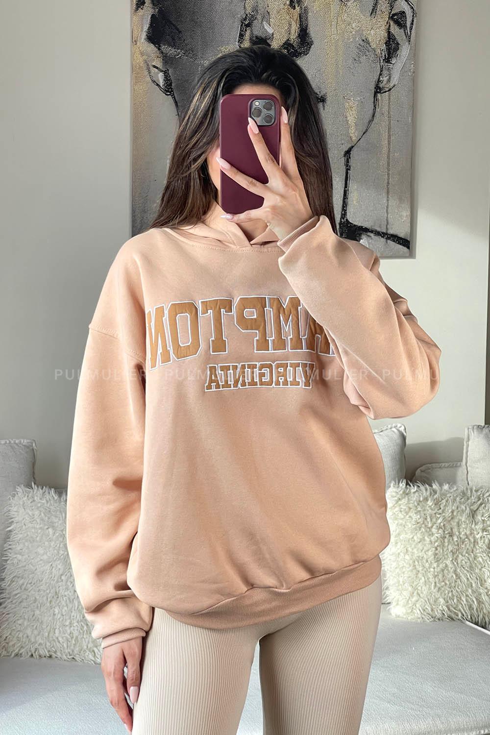 Brown With Milk Hood Neck Reglan Sleeveless Arm Unprinted Sweatshirt