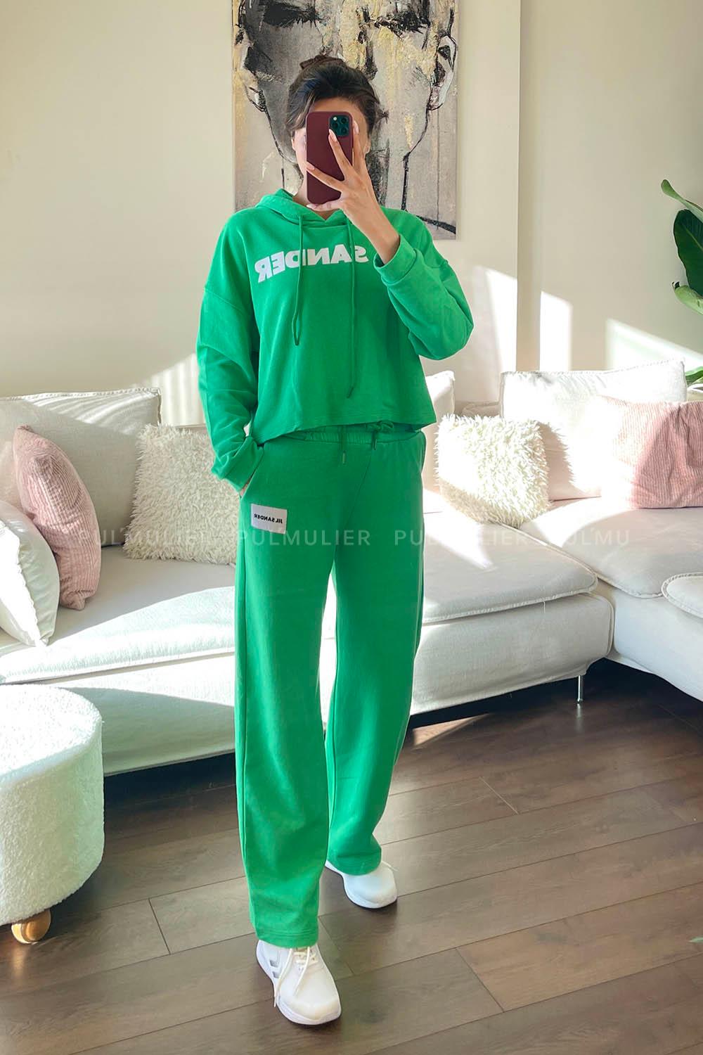 Green Crew Neck Long Arm Without Accessories Cotton Elastic Trousers Comfortable Suit