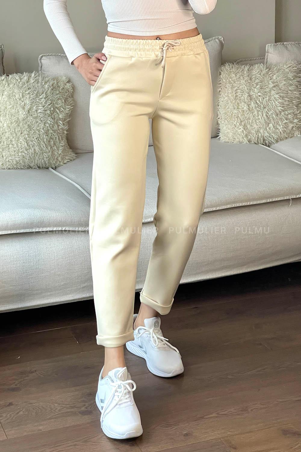 Cream Regular Trousers High Waist Regular Cut Bottom Tracksuit