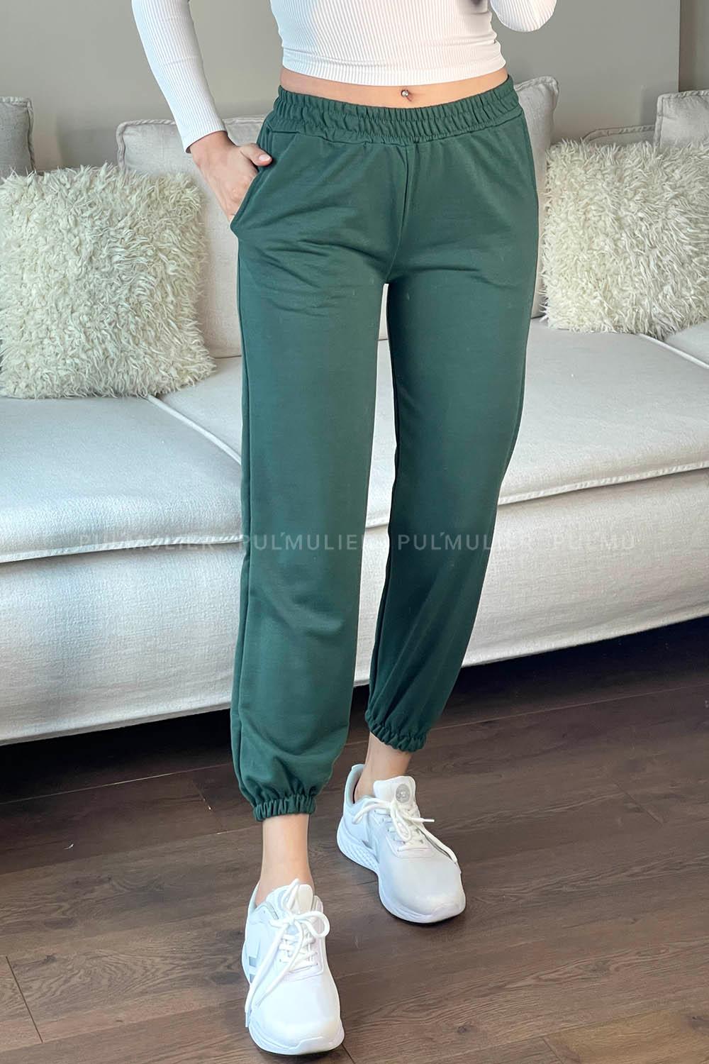 Emerald Green Elastic Trousers Elastic Waist Regular Cut Bottom Tracksuit