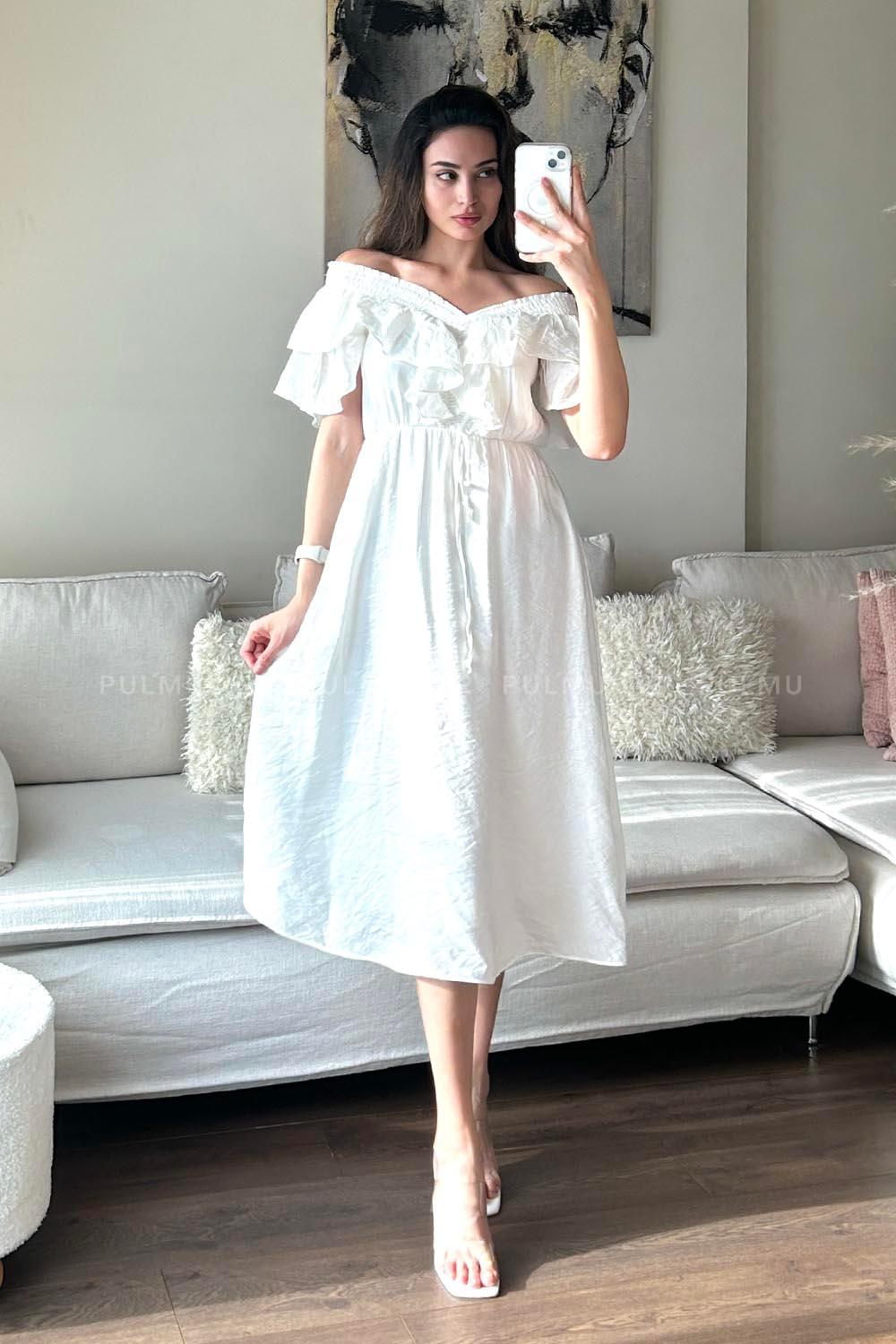 White Normal Neck Cotton Fabric Unprinted Dresess
