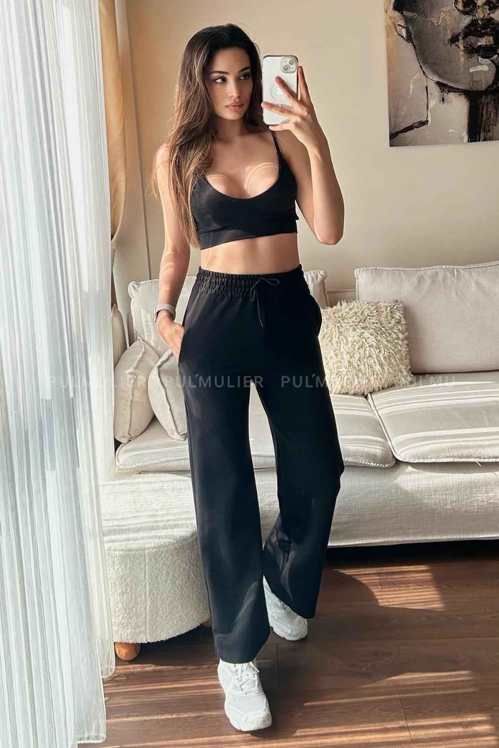 Black Regular Trousers High Waist Regular Cut Bottom Tracksuit