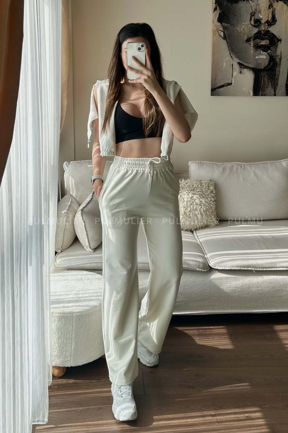 White Regular Trousers High Waist Regular Cut Bottom Tracksuit