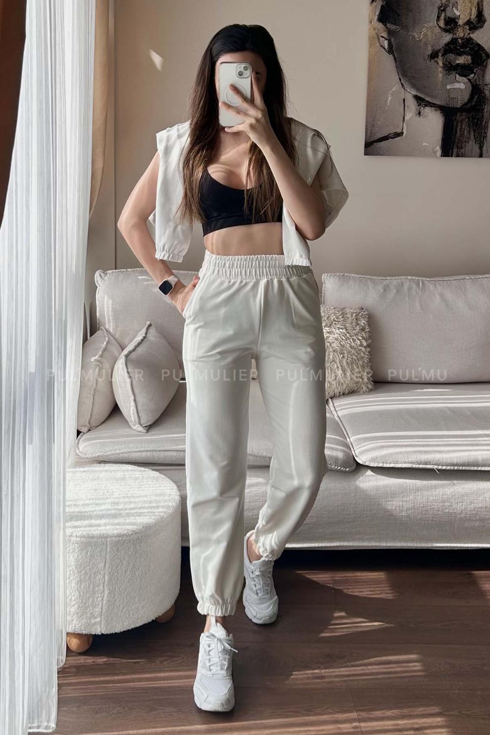 White Regular Trousers High Waist Regular Cut Bottom Tracksuit