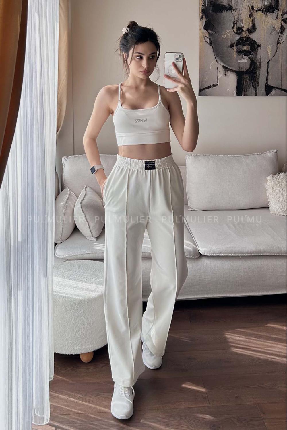 White Regular Trousers High Waist Regular Cut Bottom Tracksuit