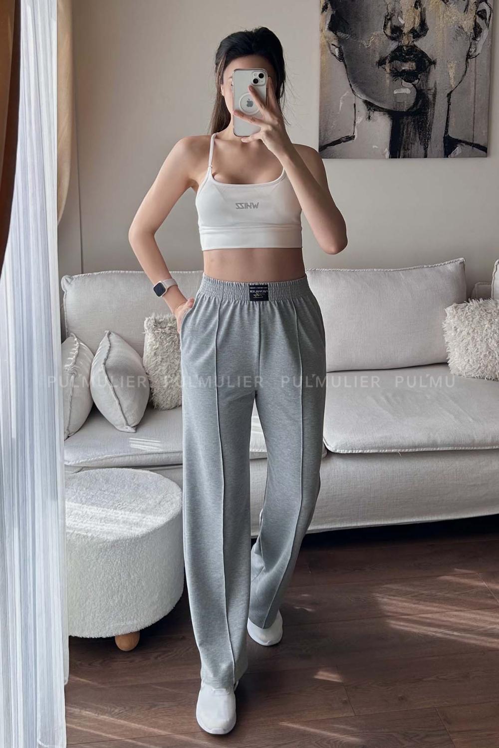 Gray Regular Trousers High Waist Regular Cut Bottom Tracksuit