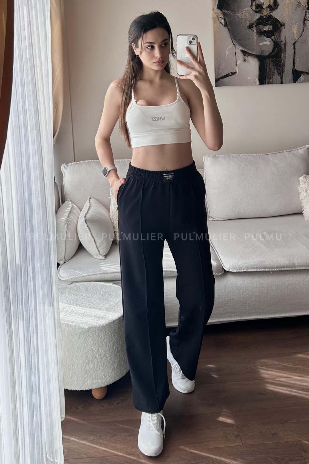 Black Regular Trousers High Waist Regular Cut Bottom Tracksuit