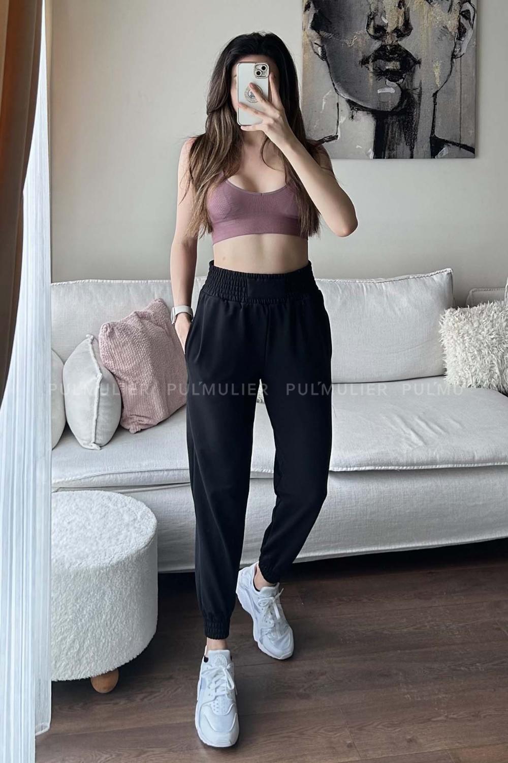 Black Regular Trousers High Waist Regular Cut Bottom Tracksuit