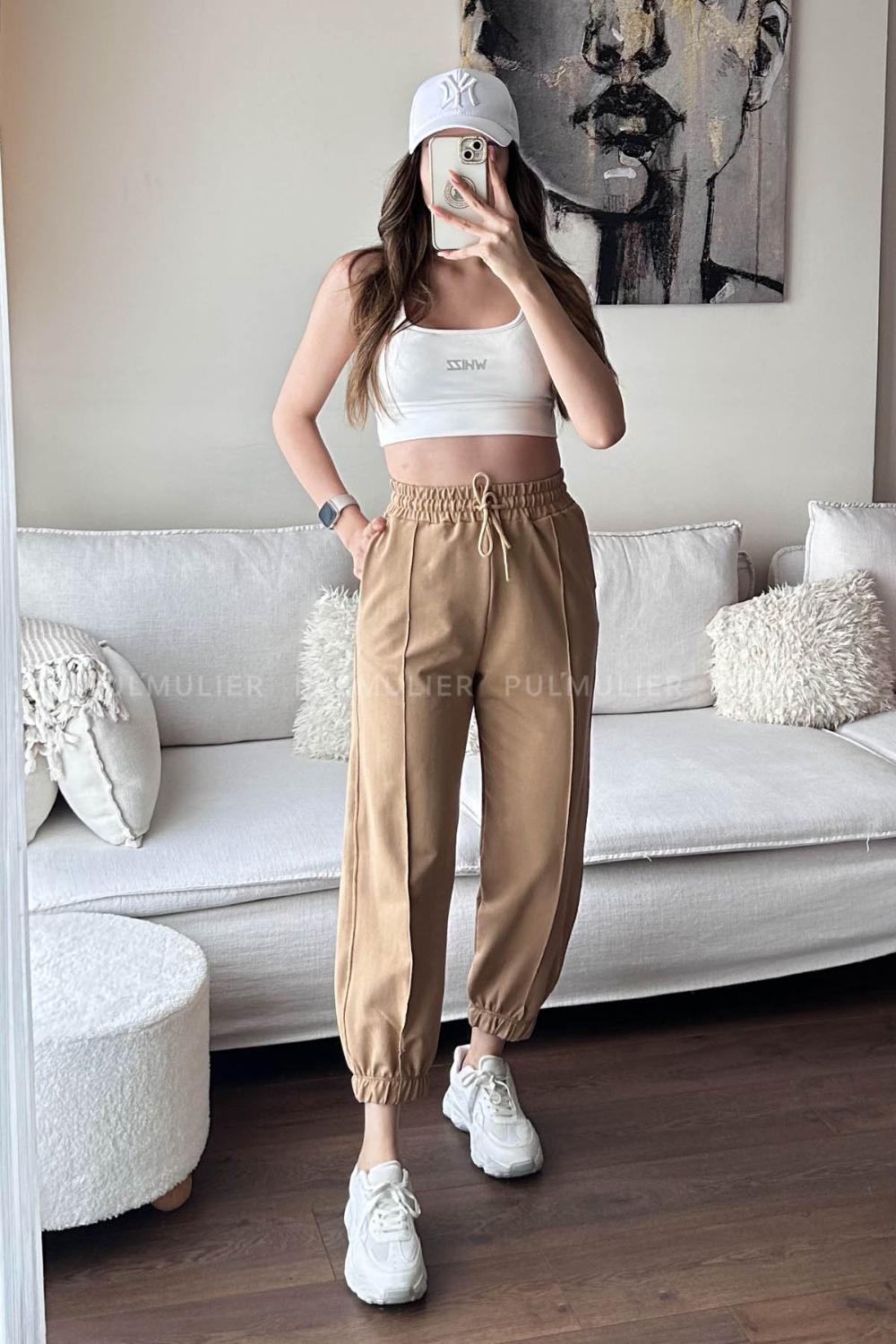 Camel Regular Trousers High Waist Regular Cut Bottom Tracksuit