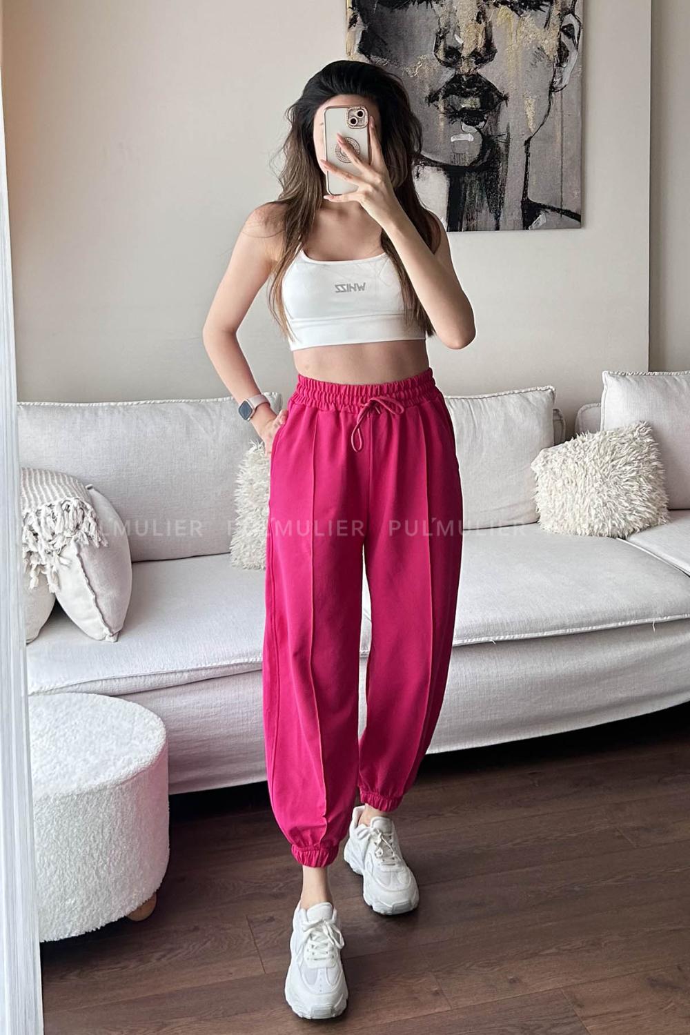 Fuchsia Regular Trousers High Waist Regular Cut Bottom Tracksuit