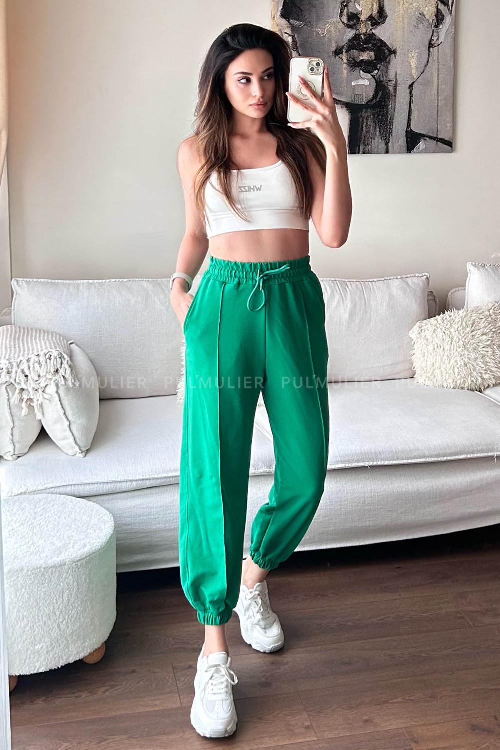 Green Regular Trousers High Waist Regular Cut Bottom Tracksuit