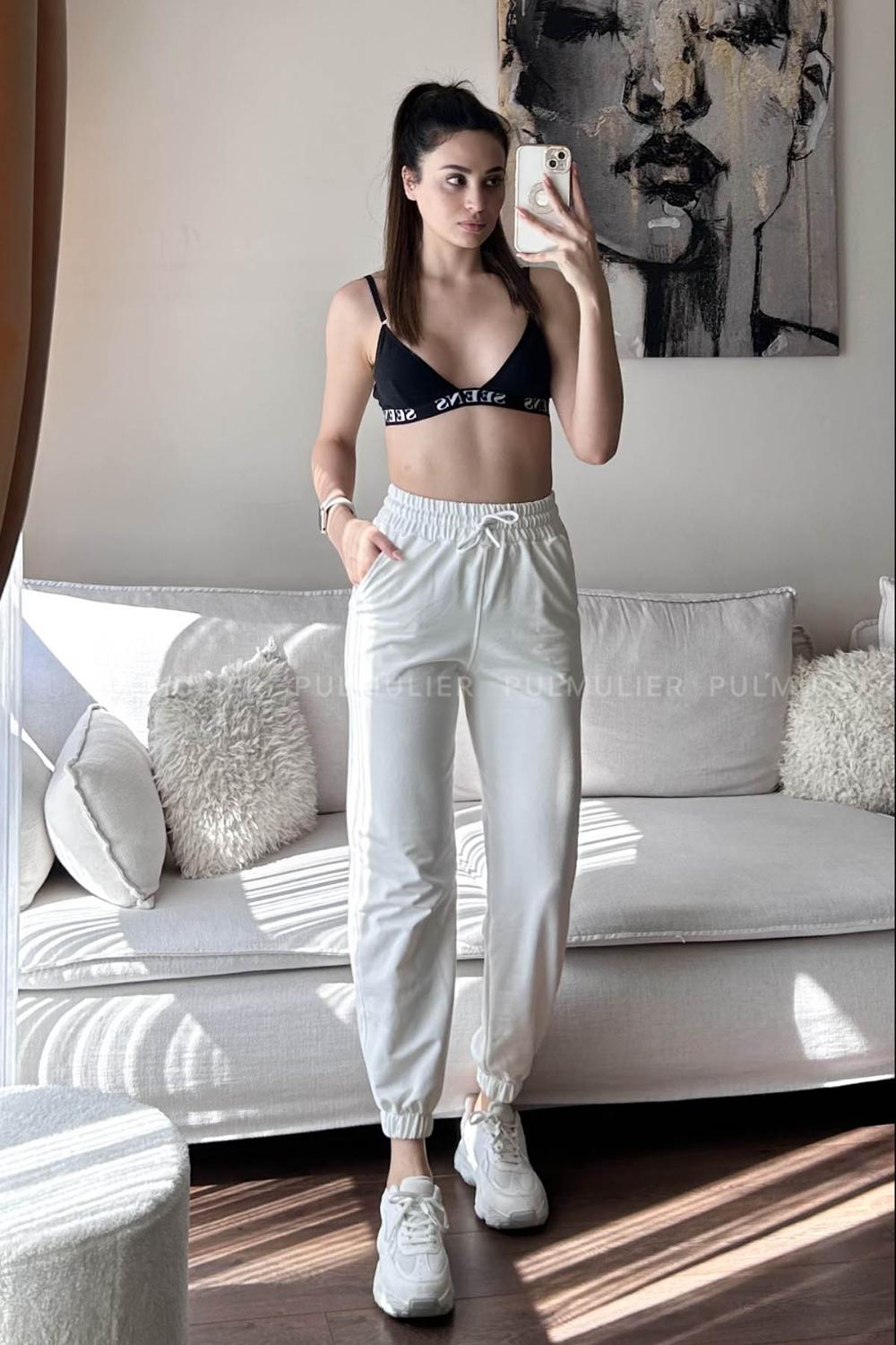 White Regular Trousers High Waist Regular Cut Bottom Tracksuit