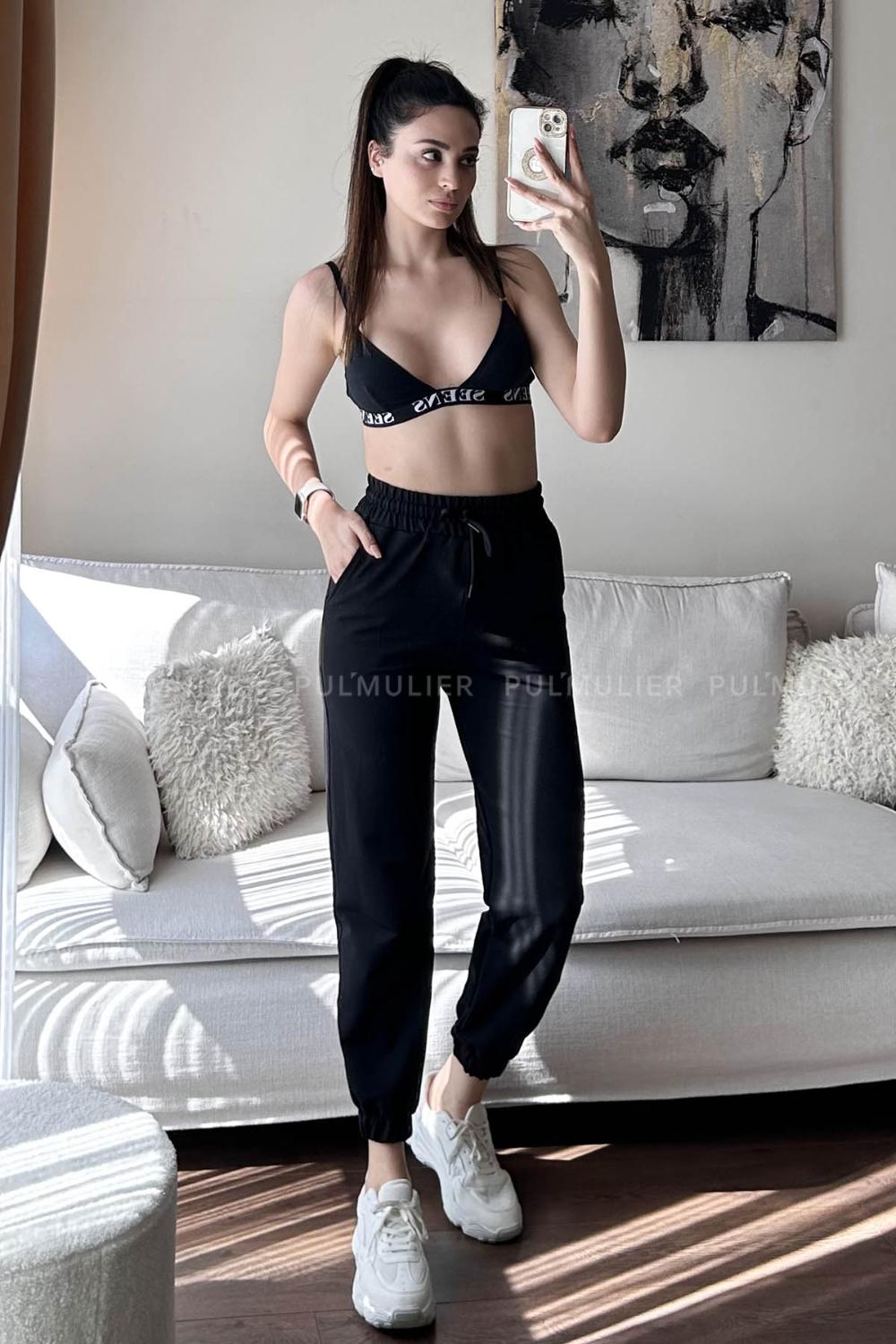 Black Regular Trousers High Waist Regular Cut Bottom Tracksuit