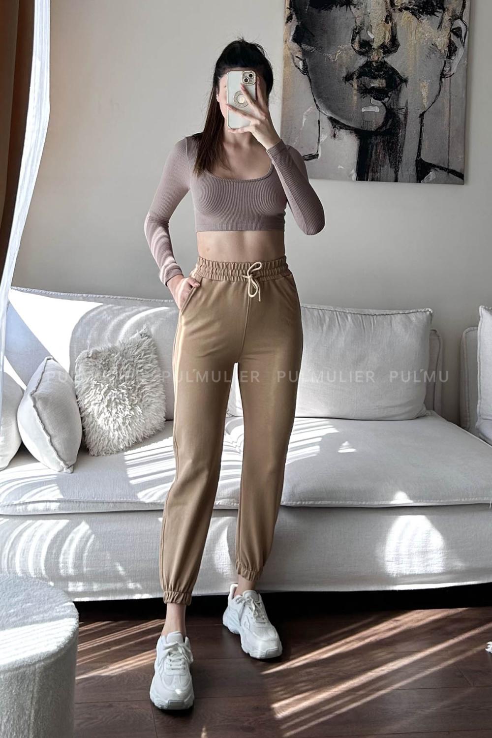 Camel Regular Trousers High Waist Regular Cut Bottom Tracksuit