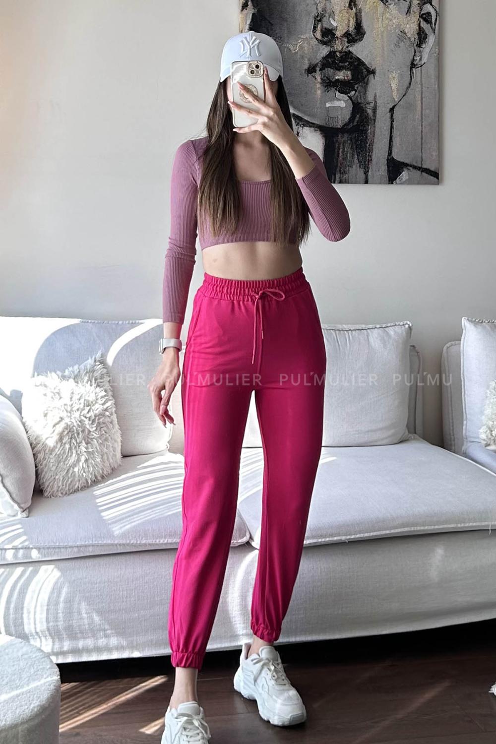 Fuchsia Regular Trousers High Waist Regular Cut Bottom Tracksuit