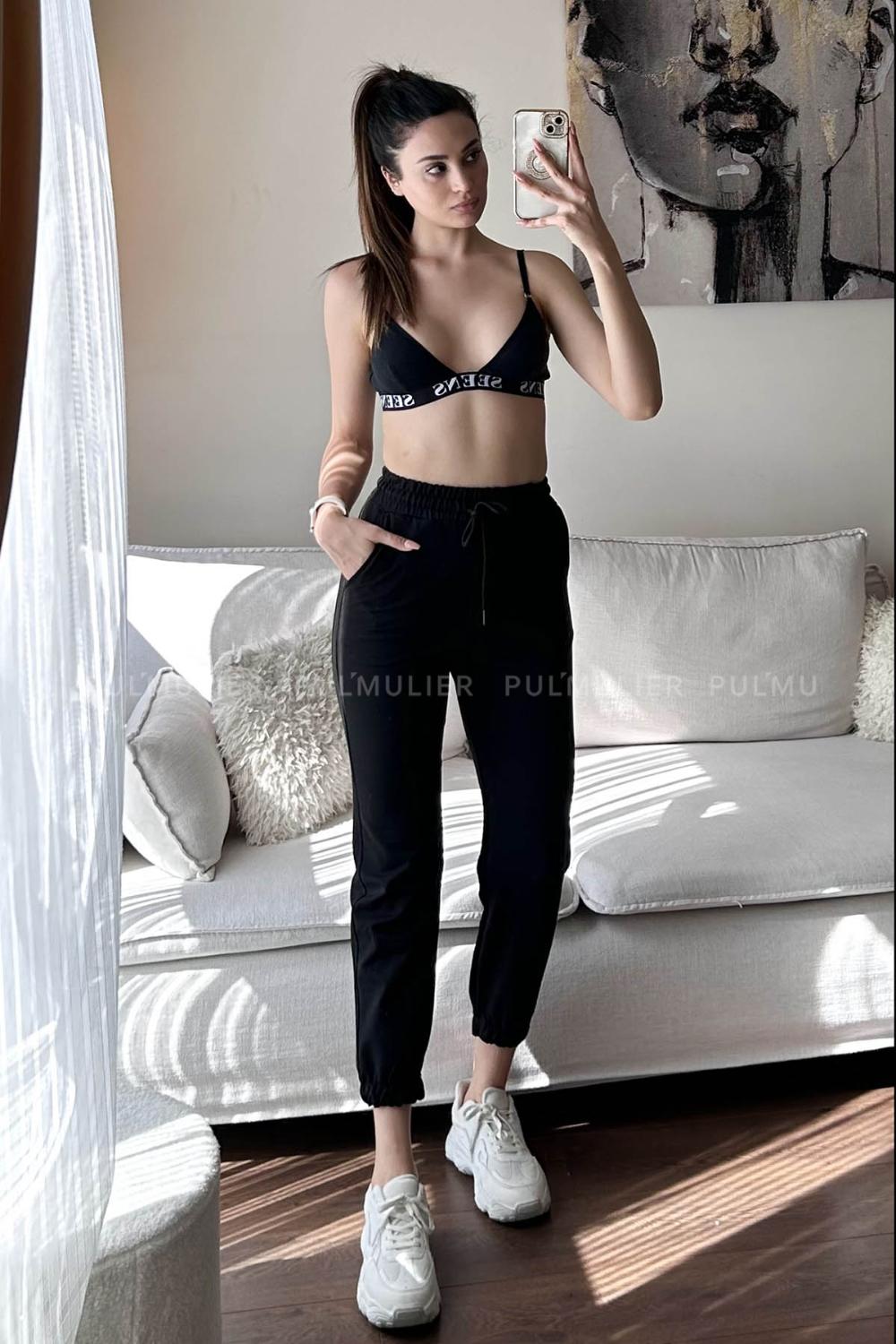 Black Regular Trousers High Waist Regular Cut Bottom Tracksuit