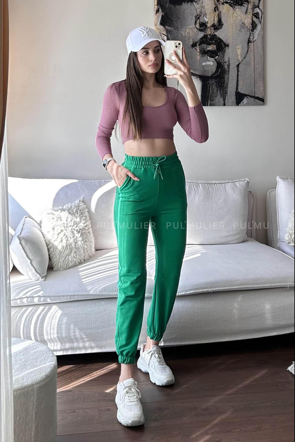 Green Regular Trousers High Waist Regular Cut Bottom Tracksuit