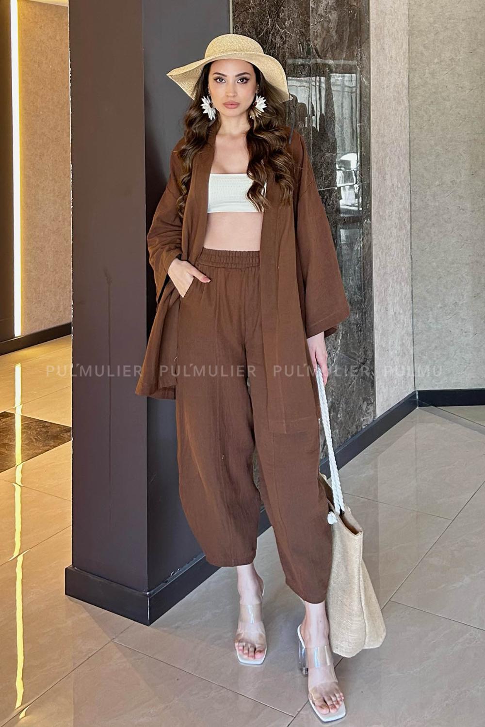 Bitter Brown Shirt Collar Long Arm Without Accessories Cotton Fabric Elastic Trousers Comfortable Suit