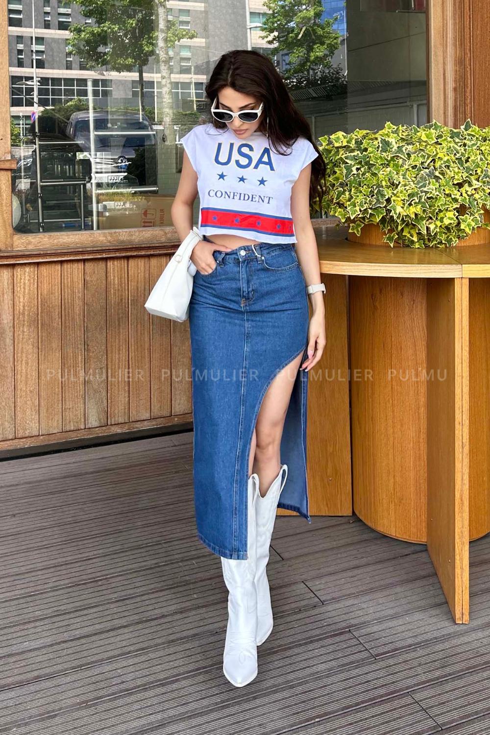 Dark Blue Cotton Unprinted Skirt