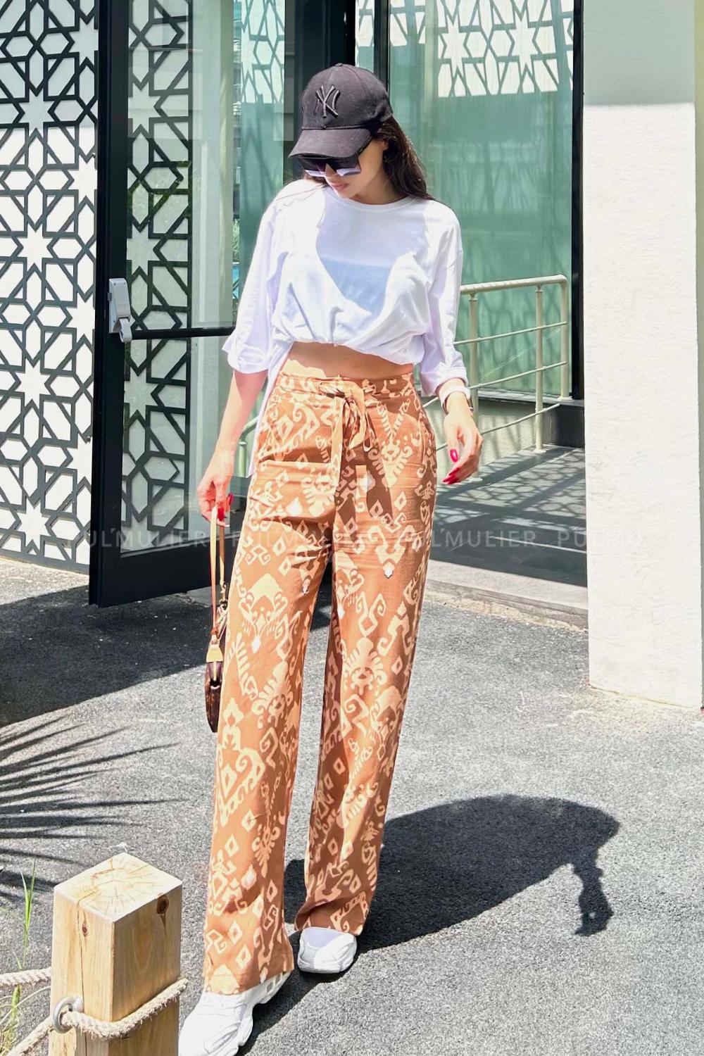 Soft Brown Gabardin High Waist Comfortable Pants