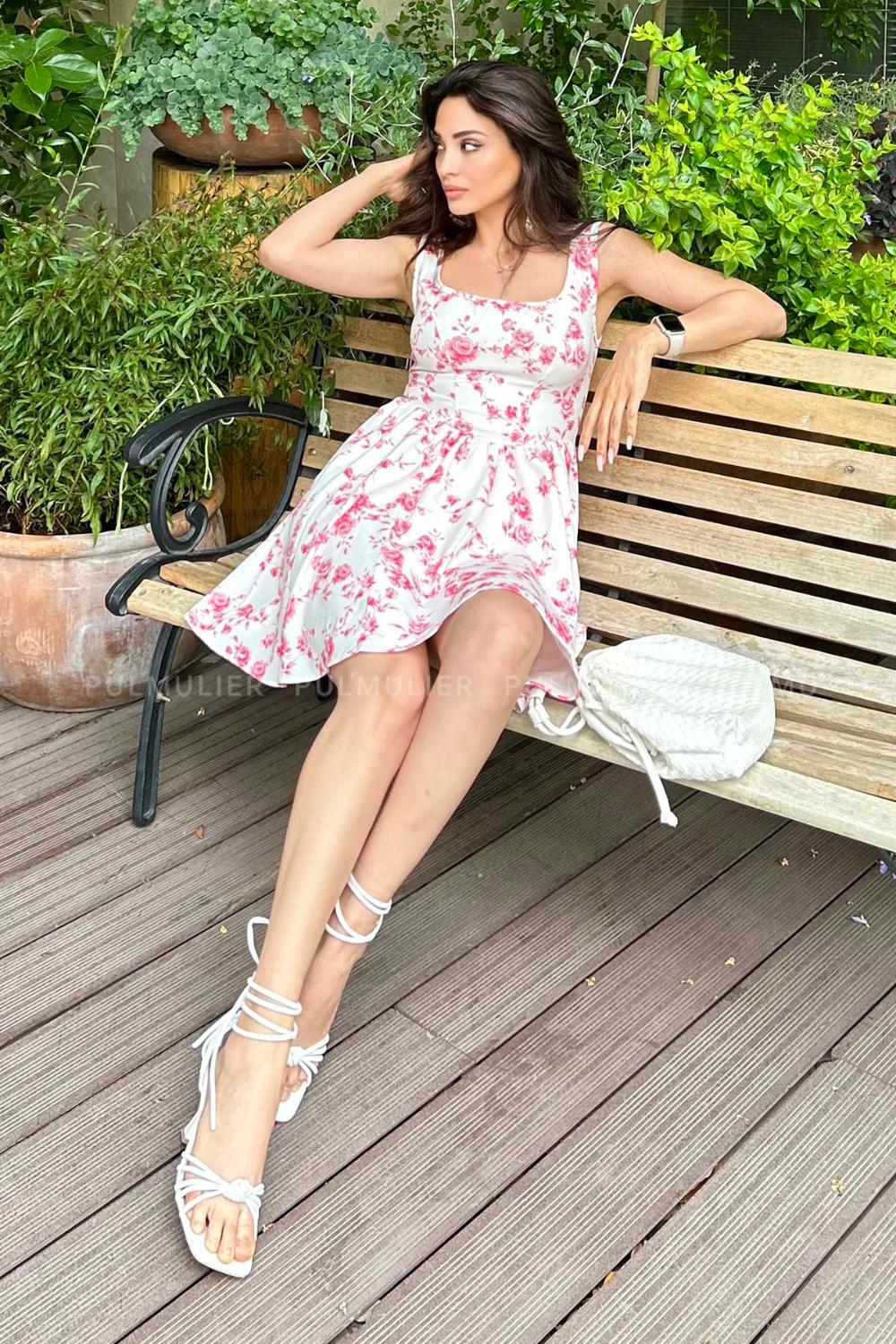 Pink Crew Neck Acrylic Printed Dresess