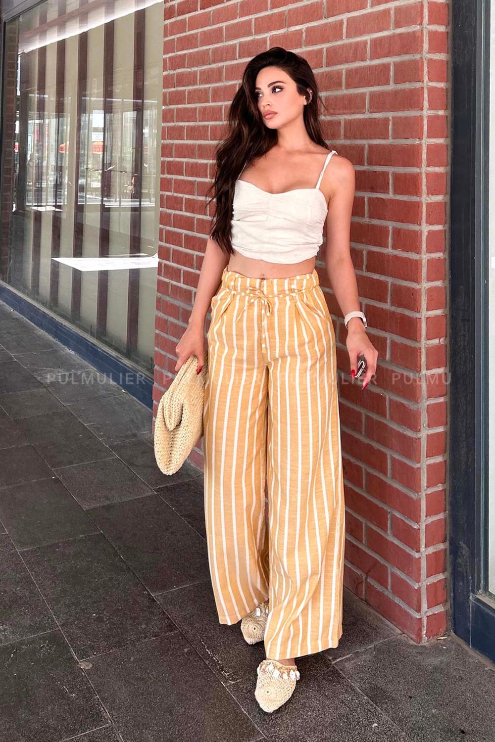 Yellow Gabardin High Waist Comfortable Pants