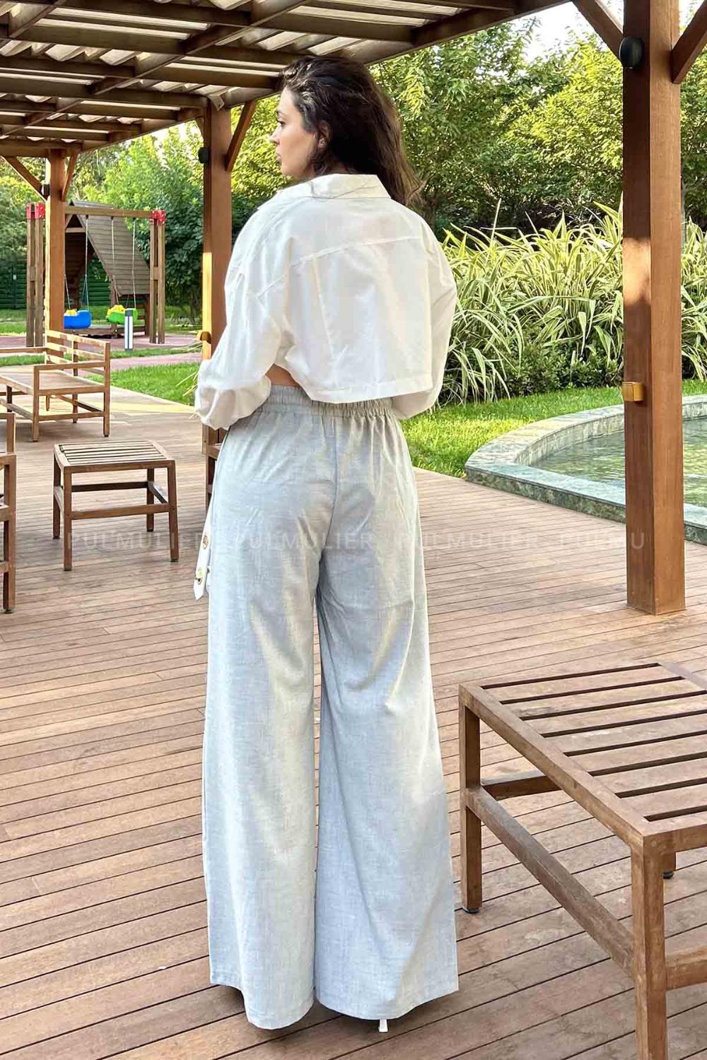 Ecru Shirt Collar Long Arm Cotton Fabric Unprinted Shirt