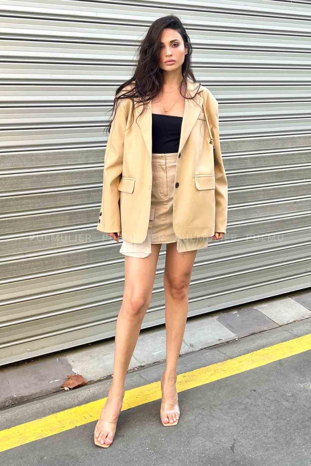 Beige Scoop Neck Long Arm Stamp Fabric Jacket