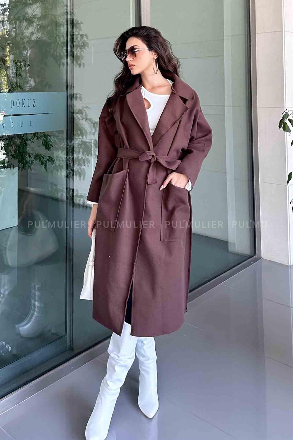 Bitter Brown Shirt Collar Long Arm Coat