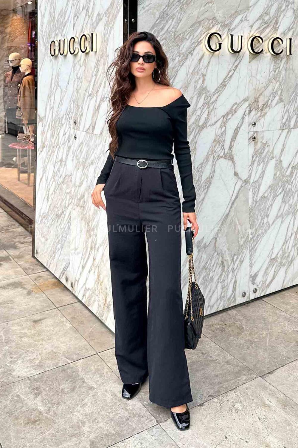 Black Gabardin High Waist Comfortable Pants